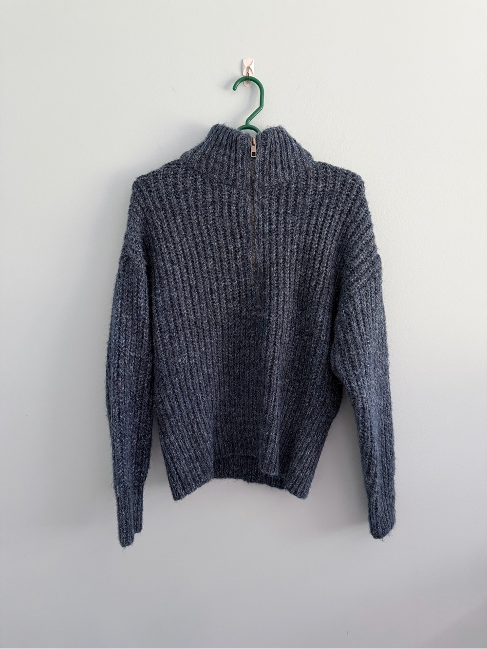 a.n.a Women's Navy Blue Woven Zip-Neck Sweater